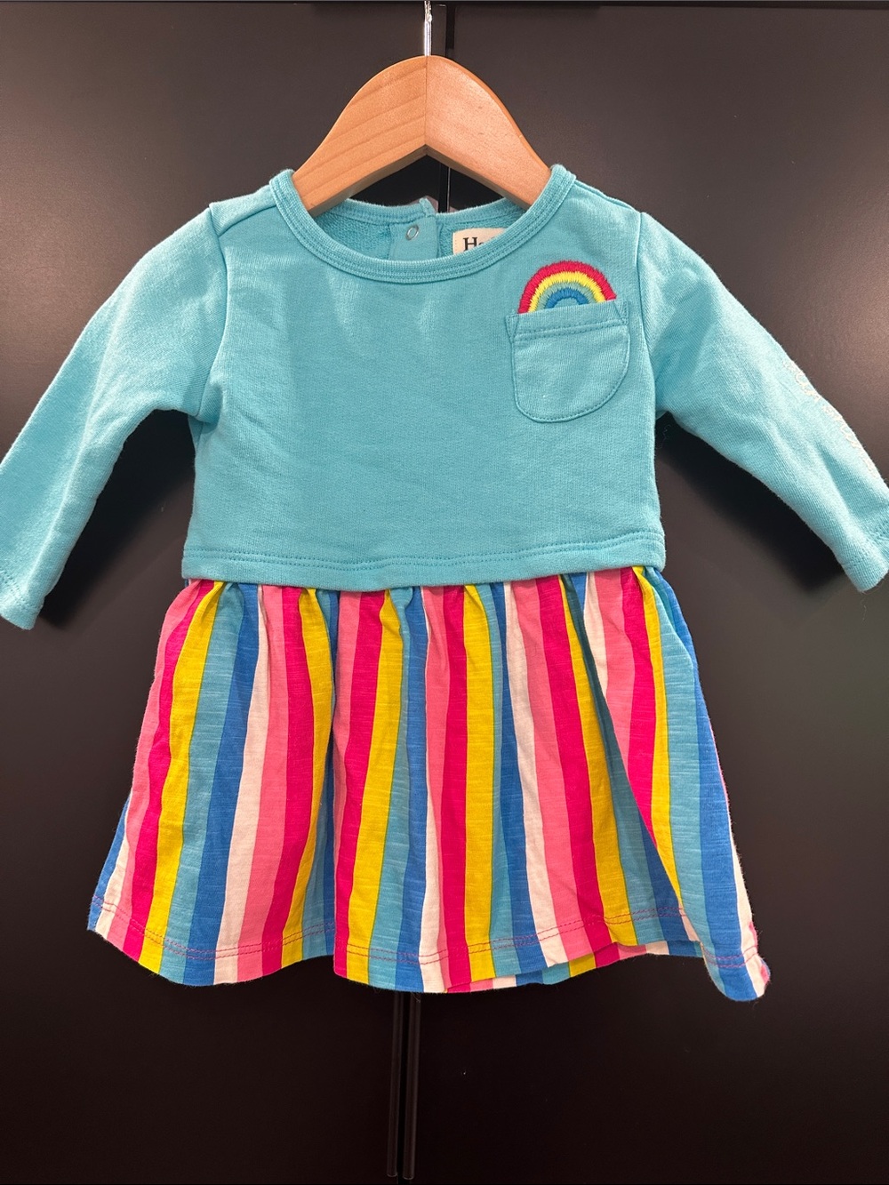 Hatley Baby‎ Girls Turquoise Rainbow Stripe Sunshine Dress 3-6 Months